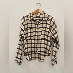 Wild Fable Yellow Plaid Button Down Flannel Cropped Shirt Top Raglan Sleeve Sz S